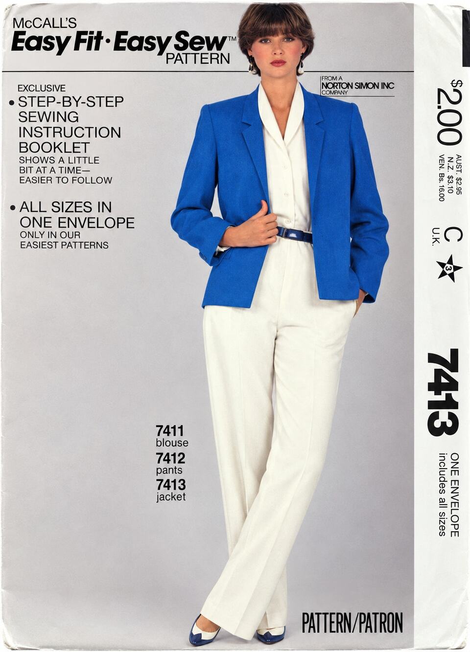 Vintage 1981 McCalls Pattern 7413 Easy Sew Blazer Jacket Plus Size 6-20 UC